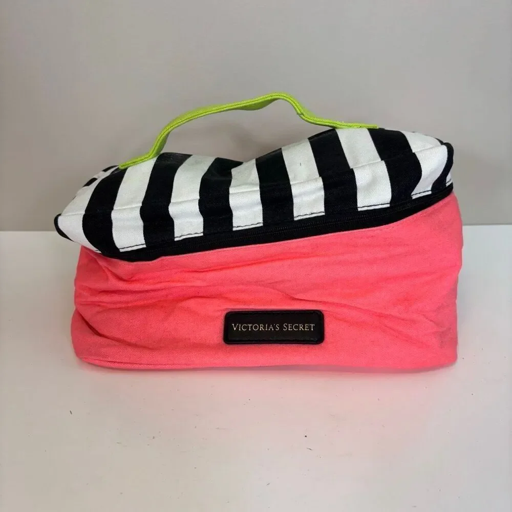 Victoria's Secret Pink with Black & White Striped Bra & Panties Holder Travel